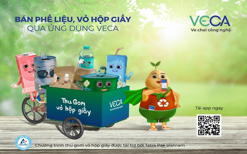 Vỏ hộp giấy Tetra Pak sau khi sử dụng sẽ được thu gom qua ứng dụng VECA trên điện thoại thông minh