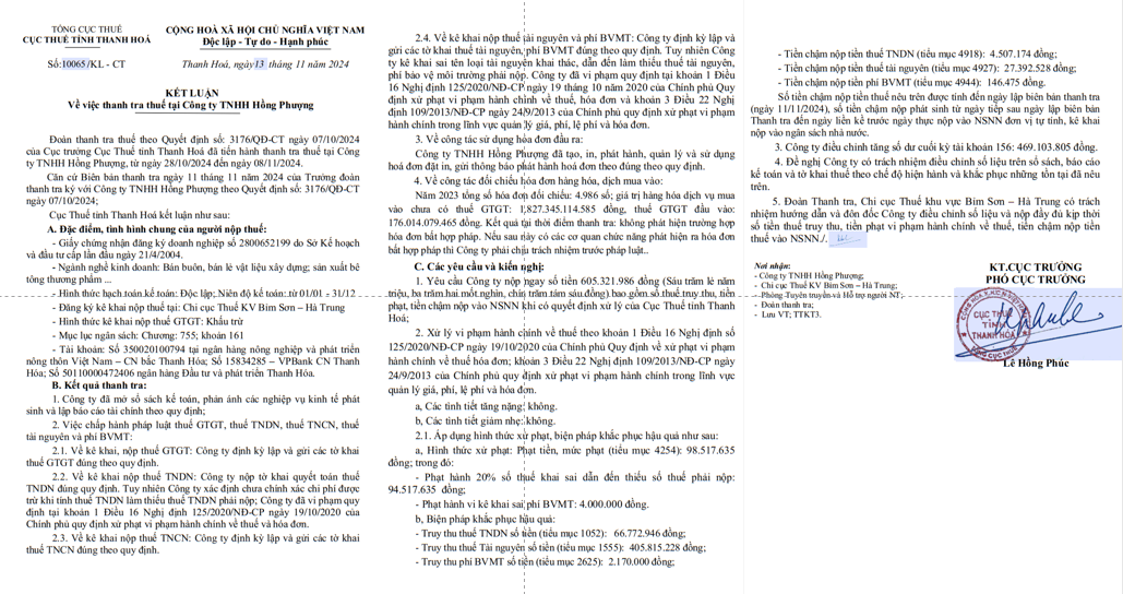 Thanh Hóa: Khai sai thuế tài nguyên và phí bảo vệ môi trường Công ty Hồng Phượng bị truy thu hơn 600 triệu đồng
