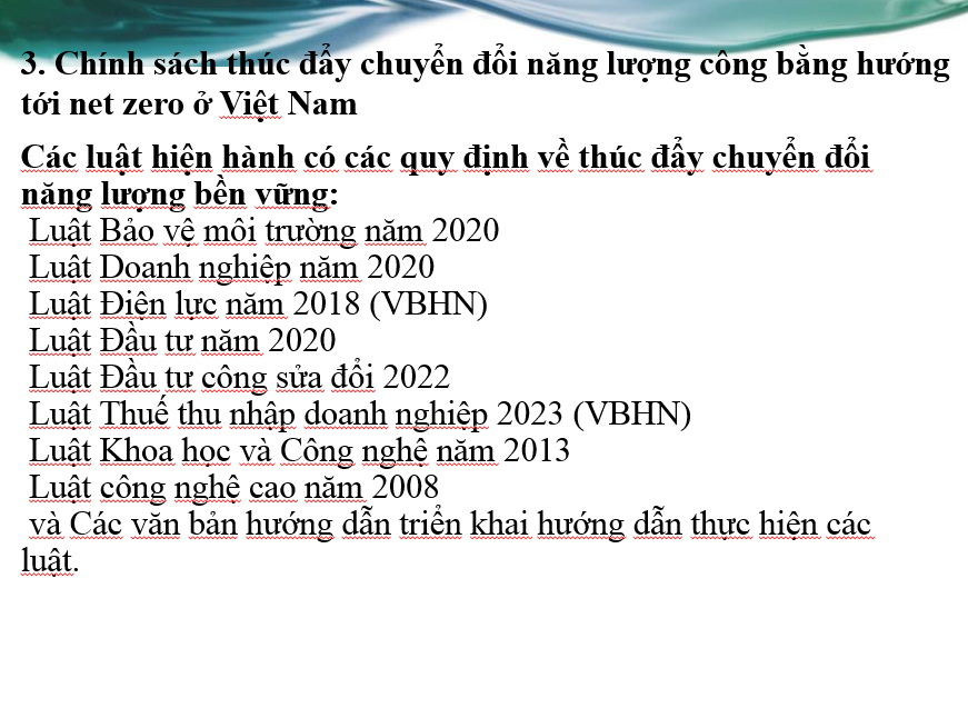 Các chính sách và giải pháp thúc đẩy chuyển đổi năng lượng công bằng hướng tới Net Zero trong bối cảnh Việt Nam